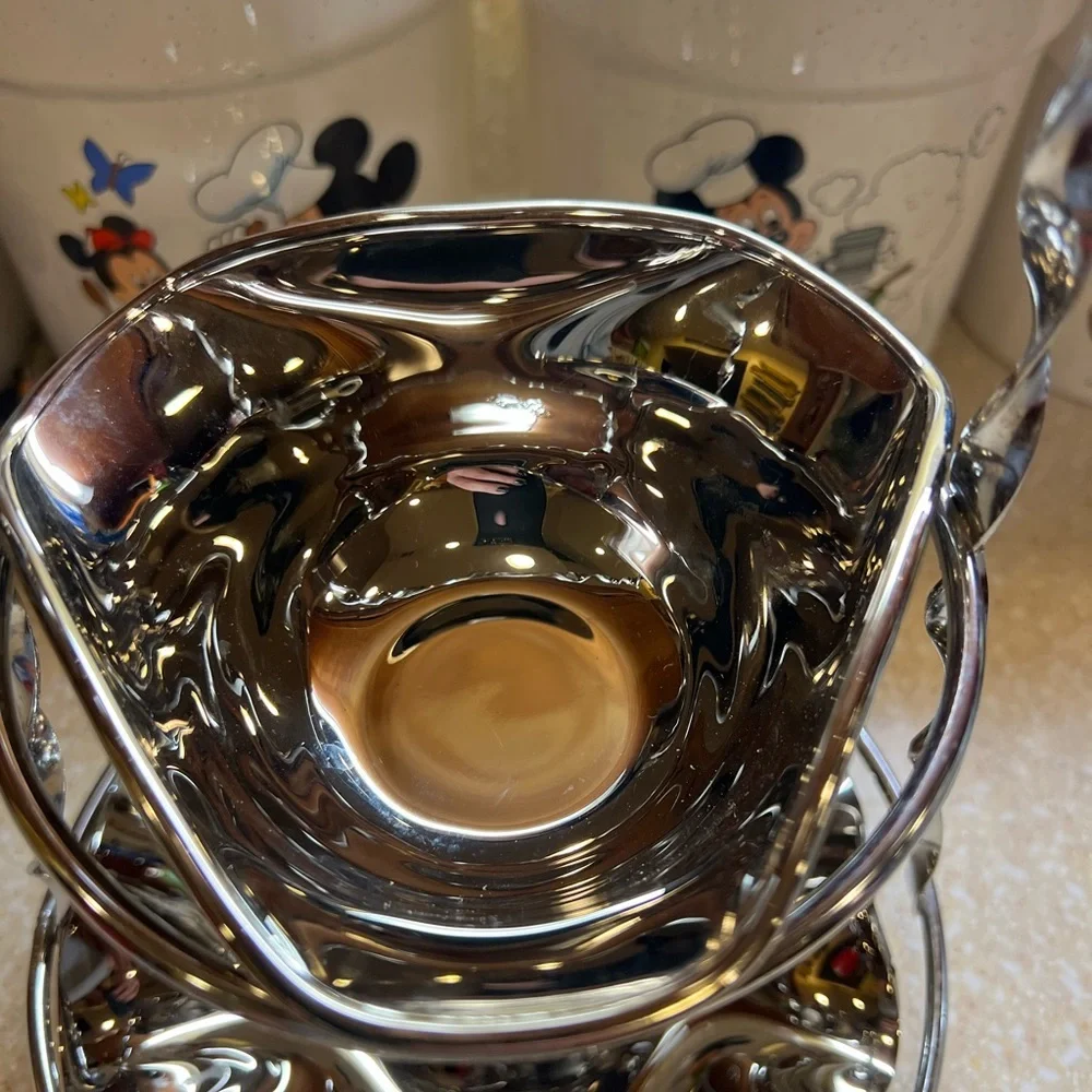 Vintage Sliver Toned Glass 2 Tier Dessert Candy Dish 10.5 Tall Non Tarnish